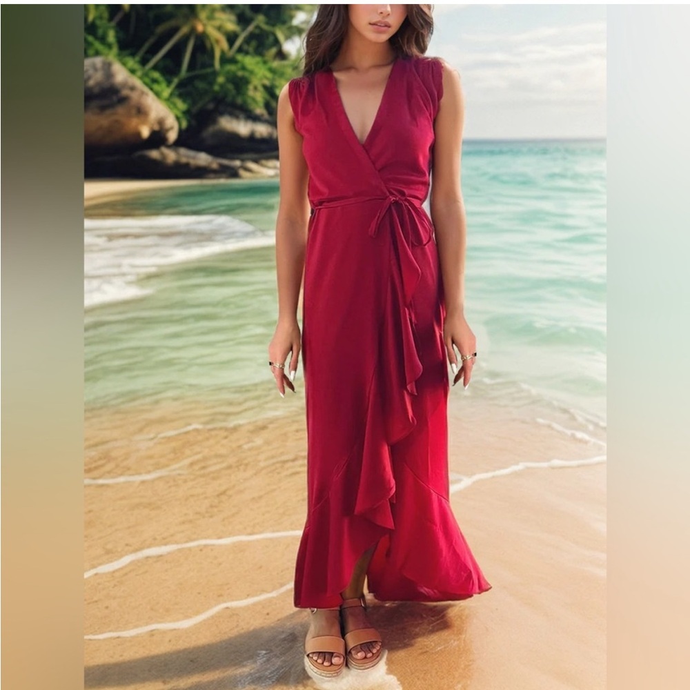 🆕 Yumi Kim Venice Wrap Maxi Dress Small Red